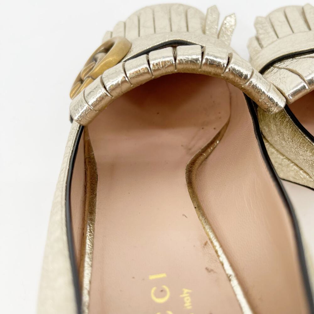 Gucci Gold Metallic Crackled Leather GG Marmont Fringe Platform Heels EU 36 - Picture 12 of 16